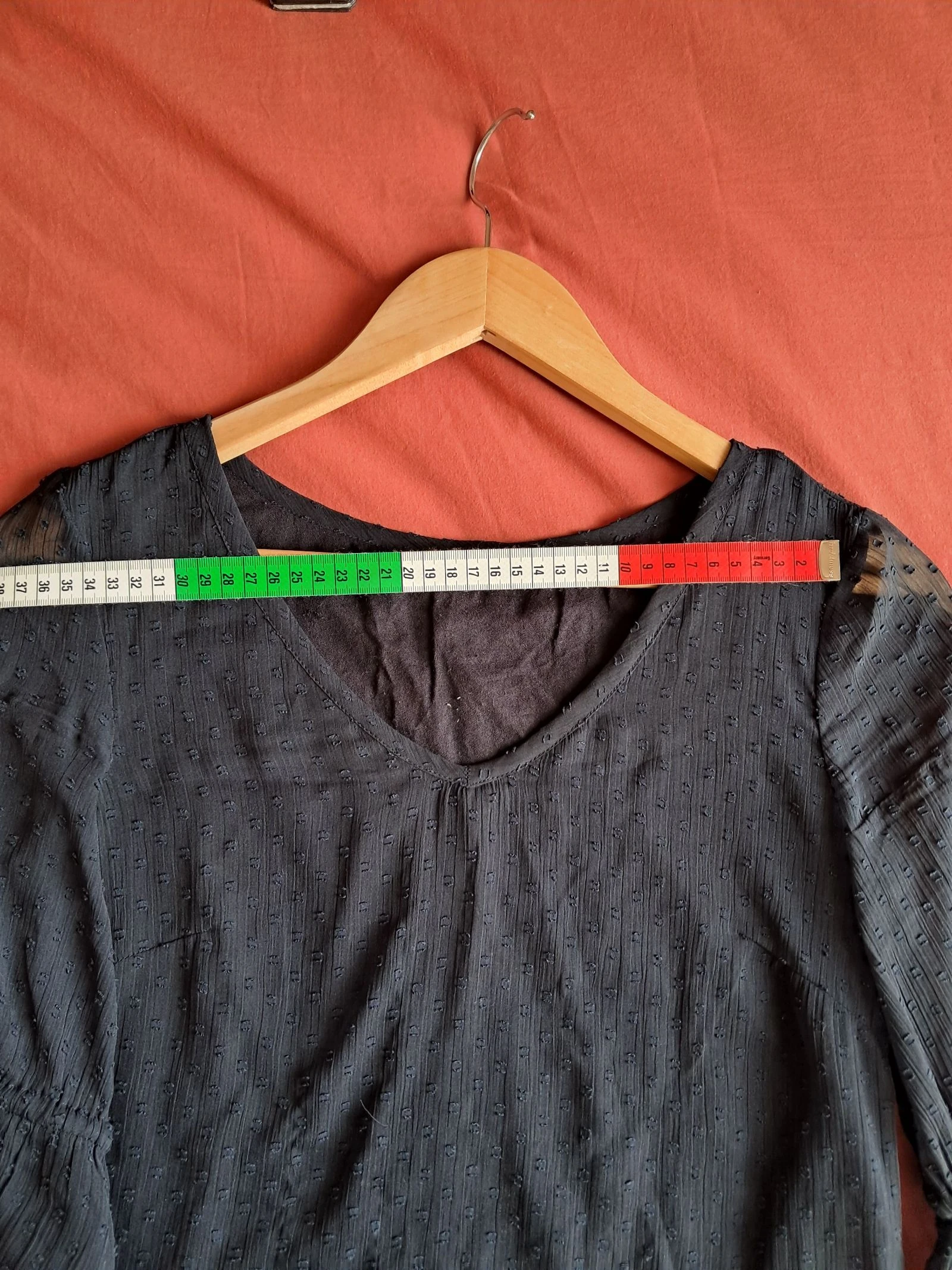 Blusa azul marino Teddy Smith XS 34 con lunares texturizados – mangas 3/4 con volantes – photo 5